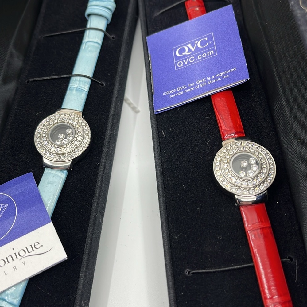 Vintage QVC Diamonique Stainless CZ Bracelets Red & Blue Set (2) Milor Italy - Picture 6 of 10